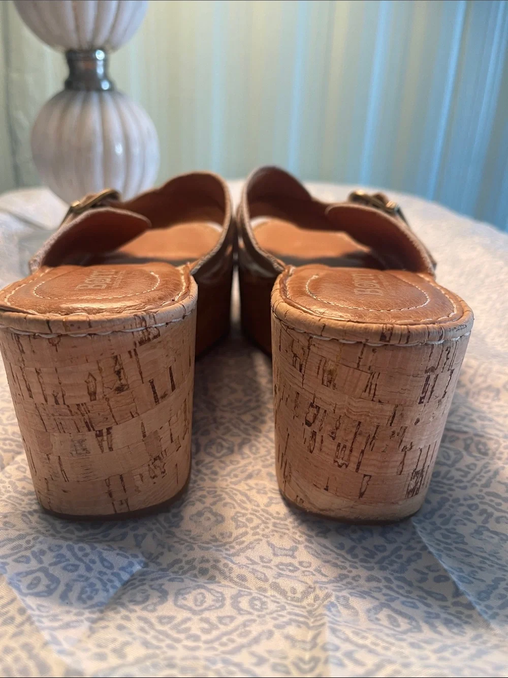 Born Beige Cork Wedge Slide Sandals